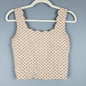 Monteau Size S Smocked Crop Top Gold Yellow Ditzy Floral Scallop Hem Cottagecore